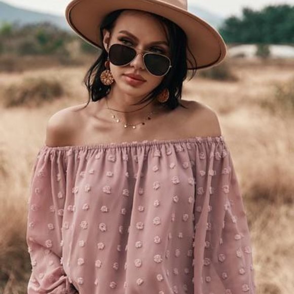 Tops - BOHO FLOWY OFF THE SHOULDER TOP - PINK